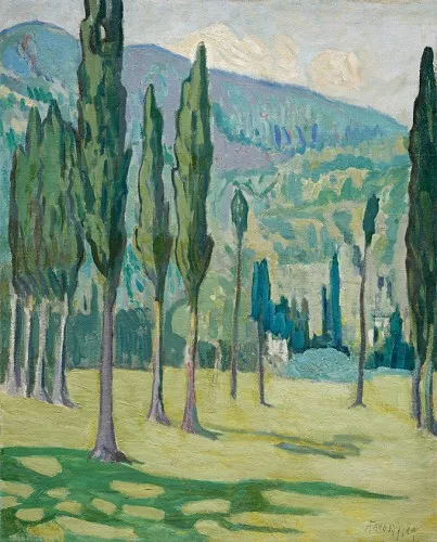 Paysage aux cyprès